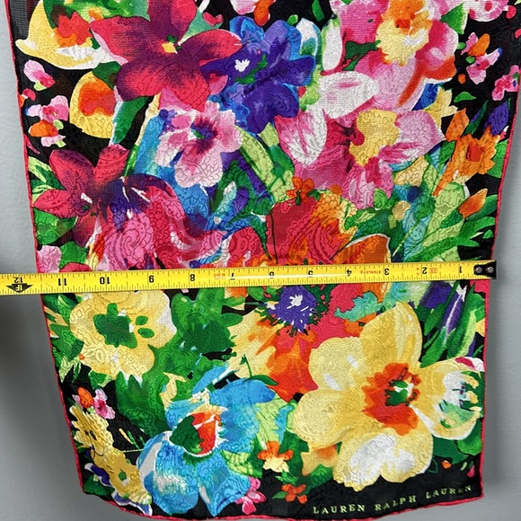Lauren Ralph Lauren Black Pink Purple Floral Silk Rectangular Scarf - Picture 8 of 11